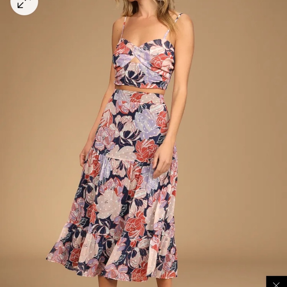 Floating Through Flowers Multi Floral Two-Piece Midi Dress. - Picture 2 of 7